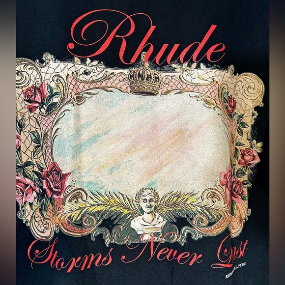 Rhude Storms Never Last T Shirt The Mirror Black Oversized Mens Tee - Picture 3 of 6